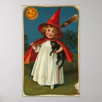 Halloween Child and Black Cat Poster