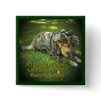 Halloween Dog in Camouflage Pinback Button