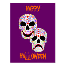 Halloween DOTD Comedy-Tragedy Skulls Post Card