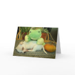 Halloween Frog, Puppy, and Pumpkin Greeting Card