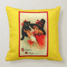 Halloween Girl & Black Cat American MoJo Pillows