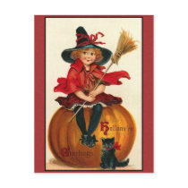Halloween Greetings Vintage Girl and Cat Postcard