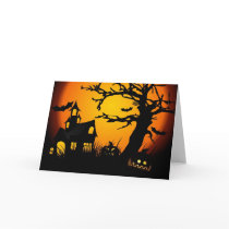 Halloween haunted house greeting cards