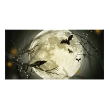 Halloween holidays mystery with fairy tale moon personalized photo card