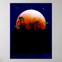 Halloween Kitties and Halloween Moon Poster