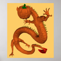 Halloween  Orange Pumpkin Dragon Posters