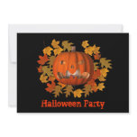 Halloween Party Invitation Jack O Lantern Leaves