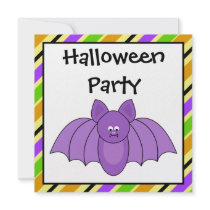 Halloween Party Invitation Striped Vampire Bat