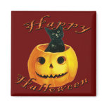 Halloween Pumpkin & Black Cat Vintage Magnet