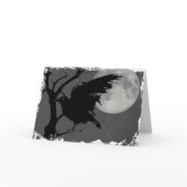 Halloween Raven in Branch with Full Moon