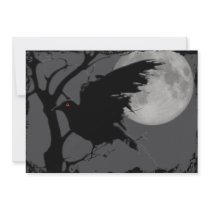Halloween Raven in Branch with Full Moon