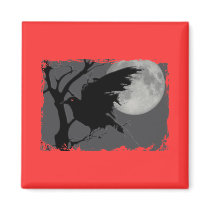 Halloween Raven in Branch with Full Moon