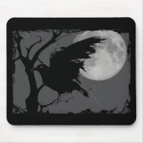 Halloween Raven in Branch with Full Moon