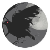 Halloween Raven in Branch with Full Moon