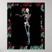 Halloween Skeleton With Rose Posters
