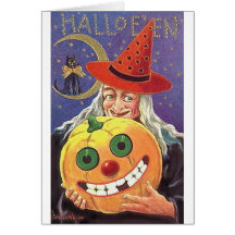Halloween Smiling Witch and Pumpkin Greeting Cards