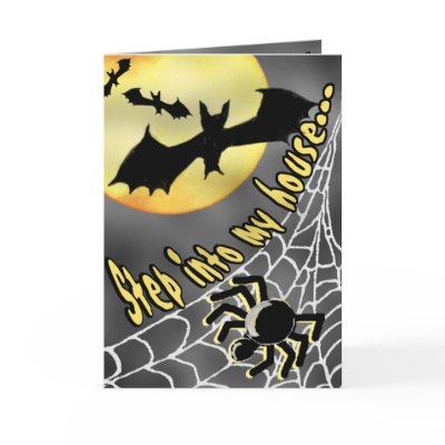 HALLOWEEN SPIDERS & BATS Invitation Greeting Card by gardensofeve