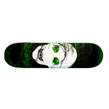 Halloween white skull with magic green light skate deck