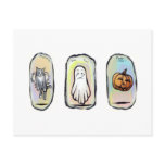 Halloween winged cat, ghost, pumpkin paintings art post card