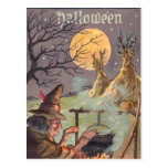 Halloween Witch - A Scary Night out - Vintage Art Post Card