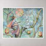 Halloween Witch and Ghost Poster by Molly Harrison