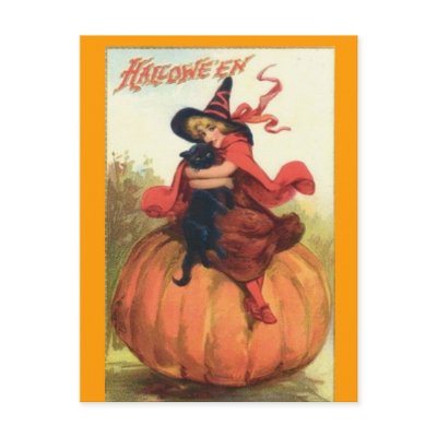 halloween,witch,black,cat,postcard