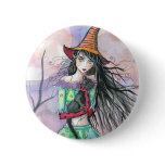 Halloween Witch Cat Button Pin