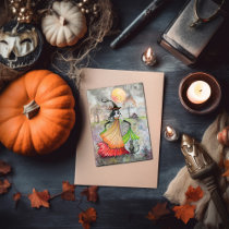 Halloween Witch Cat Card Autumn Reverie