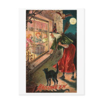Halloween Witch, Cat Staring in Window Postcards