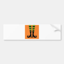 Halloween Witch Feet in Green Orange Background Bumper Stickers