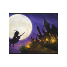 Halloween Witch Full Moon Canvas Prints