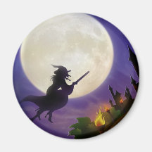 Halloween Witch Full Moon Fridge Magnets