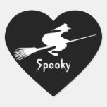 Halloween Witch On Black Heart Shape Name Gift Tag Heart Stickers