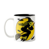 Halloween Witch On Broomstick Mugs