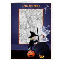 Halloween Witch Stirring Cauldron (photo frame) Greeting Card