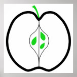 Halved apple, in green and black. Custom posters