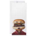 Hamburger Head Man over white rack cards