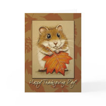 Hamster & Autumn Leaf - Thanksgiving Card