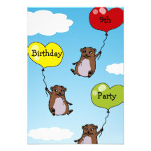 Hamster balloons, 9th birthday party personalised invitation