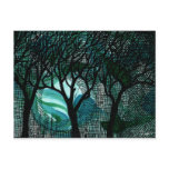 Hand Carved and Cross Hatched Trees on Green Post Cards