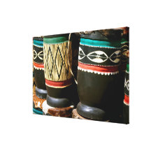 Hand carved drums, Livingston, Zambia Stretched Canvas Print