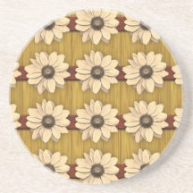 Hand Carved Wooden Daisies Beverage Coasters
