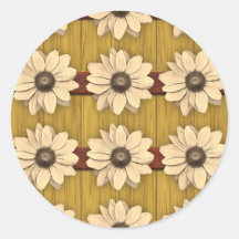 Hand Carved Wooden Daisies Round Sticker