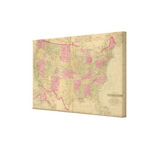 Hand coloured lithographed map of the United State Canvas Print