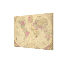 Hand coloured lithographed map of the World Canvas Print