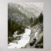Hand Coloured Train in the Mountains Vintage Print
