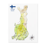 Hand Drawn Colour Map of Finland Postcard
