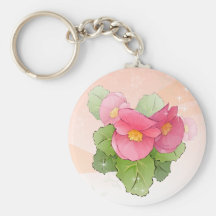 Hand drawn pink begonias key chains