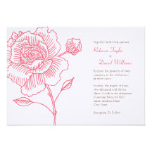 Hand drawn rose wedding invitation pink