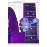 Hand holding bass guitar blue and purple photo greeting cards